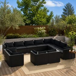 12 Piece Outdoor Garden Lounge Set with Cushions Black Poly Rattan Patio