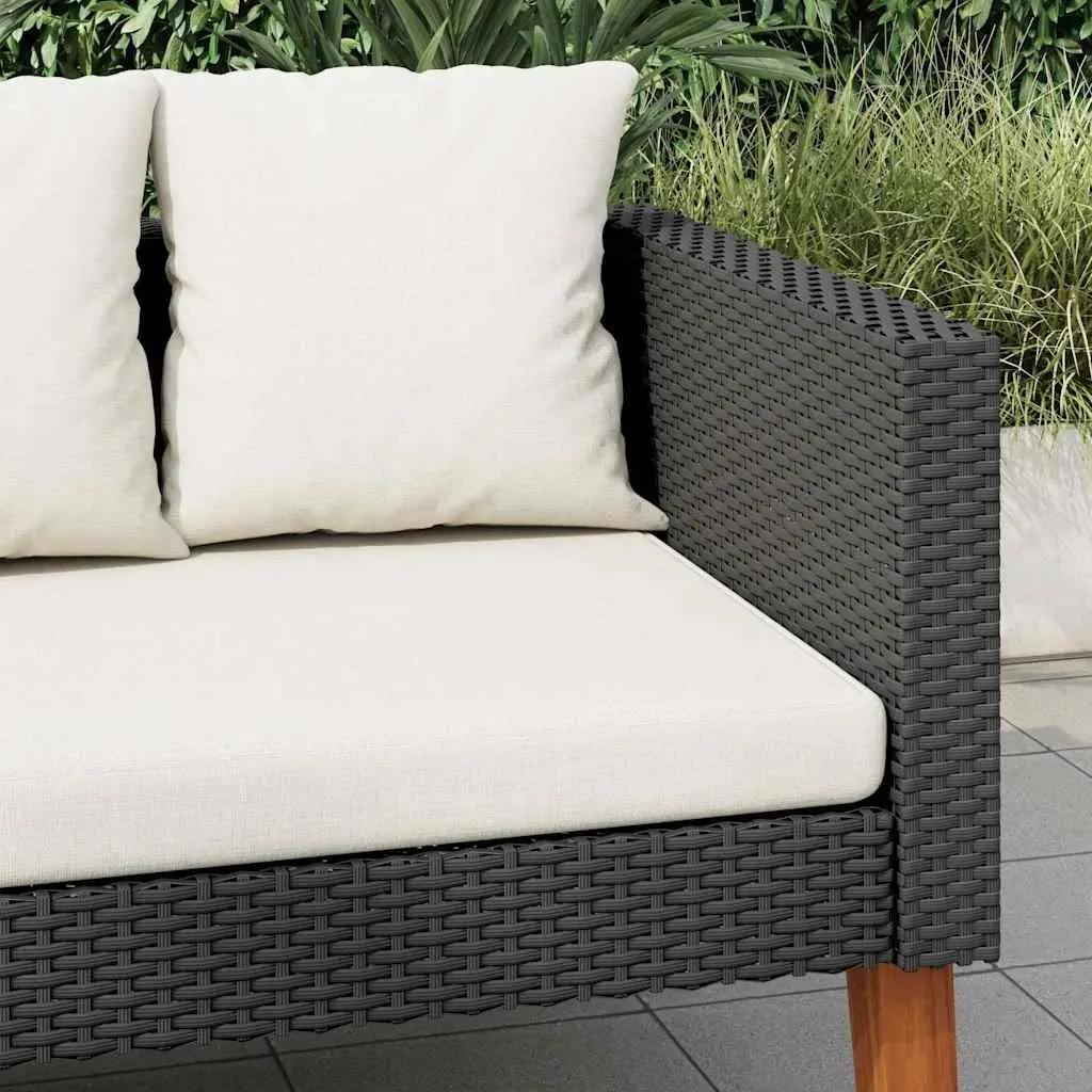 3-Seater Garden Sofa Black PE Rattan with Cushions Durable Outdoor Lounge Seating