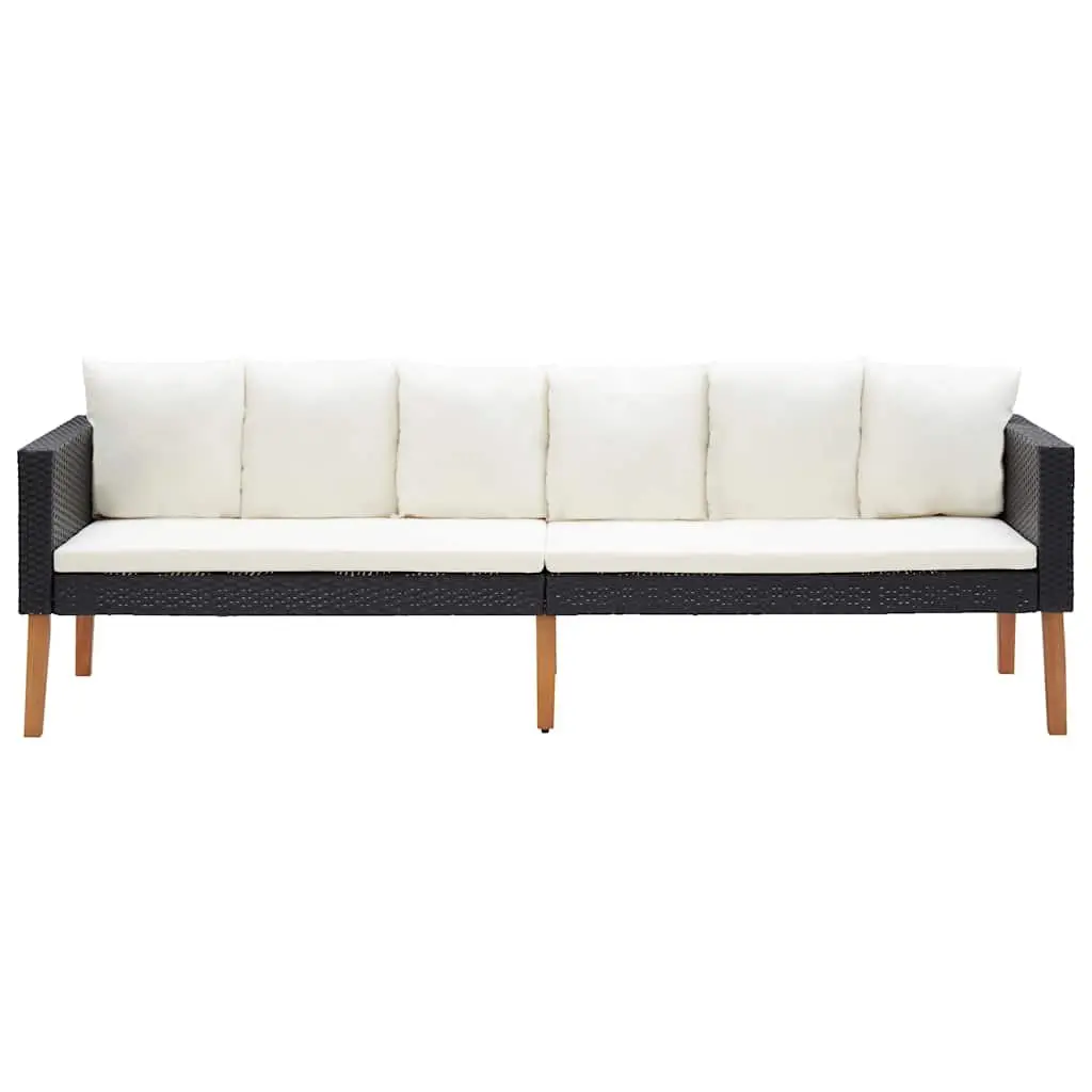 3-Seater Garden Sofa Black PE Rattan with Cushions Durable Outdoor Lounge Seating
