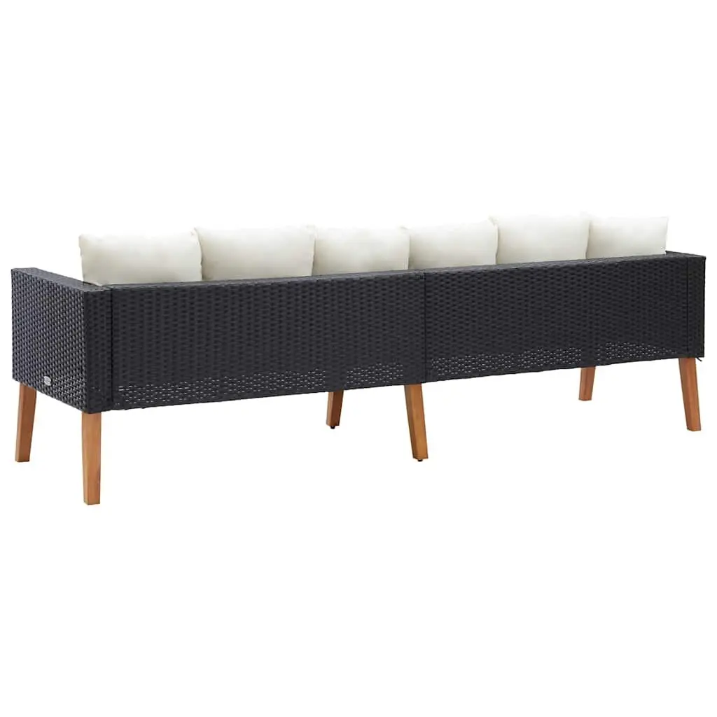 3-Seater Garden Sofa Black PE Rattan with Cushions Durable Outdoor Lounge Seating