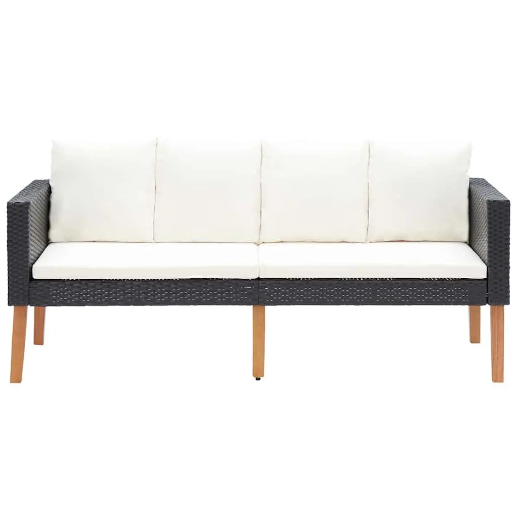 Black Poly Rattan Outdoor 2 Seater Sofa with Cushions for Garden Patio Lounge