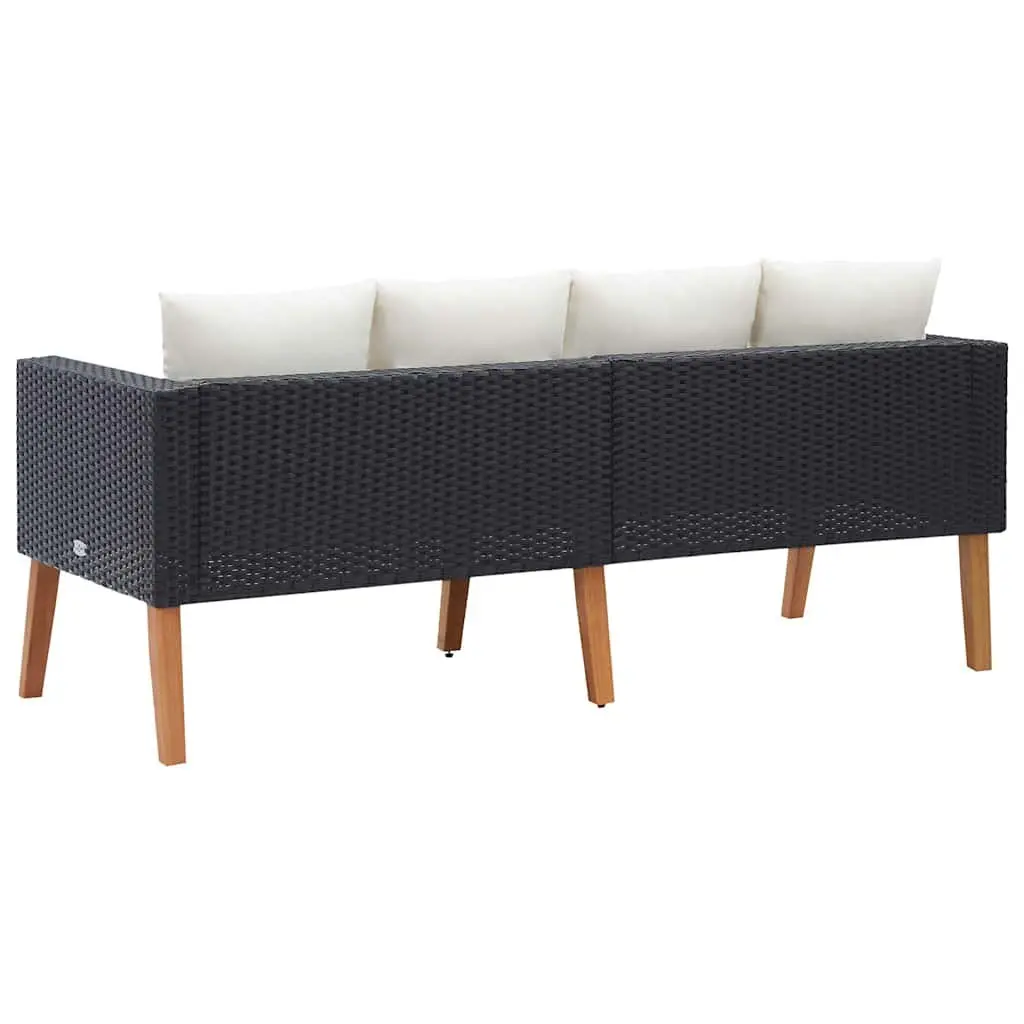 Black Poly Rattan Outdoor 2 Seater Sofa with Cushions for Garden Patio Lounge