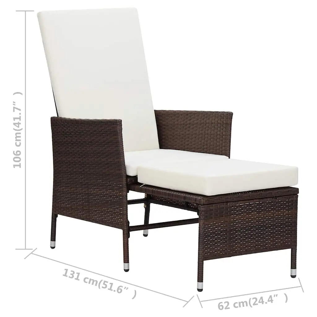 Reclining Garden Chair Brown PE Rattan Adjustable Backrest with Footrest