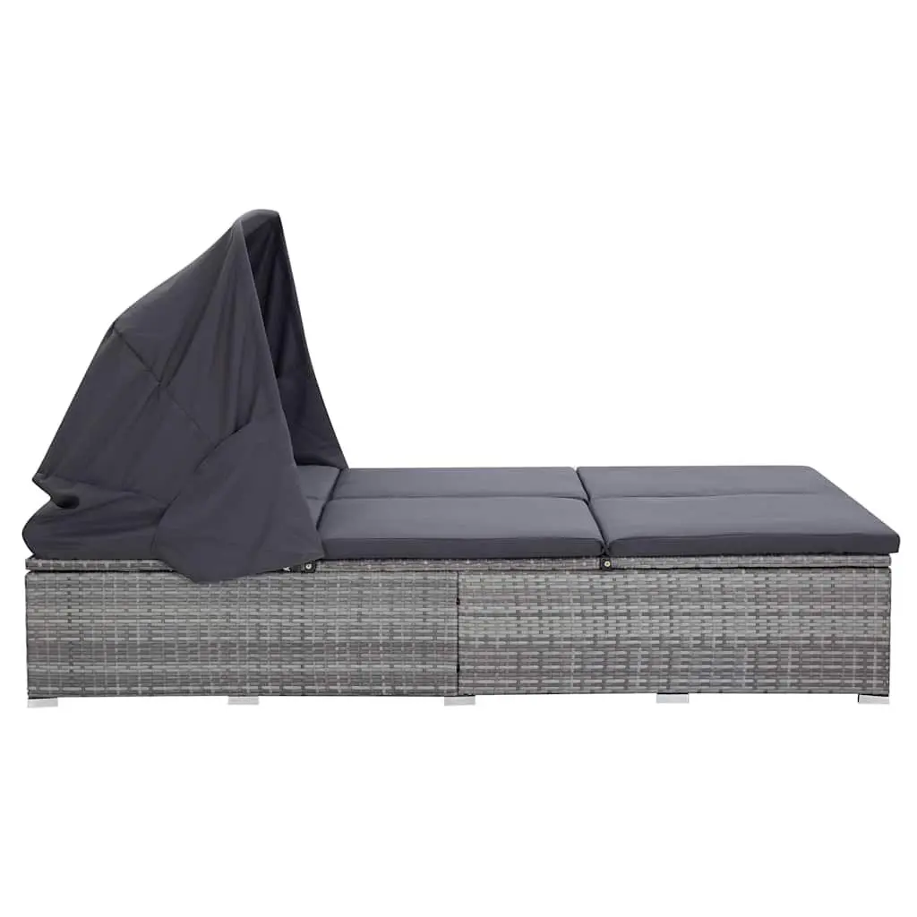 2-Person Sunbed Lounger Adjustable Canopy Cushion Outdoor Patio Pool Chaise