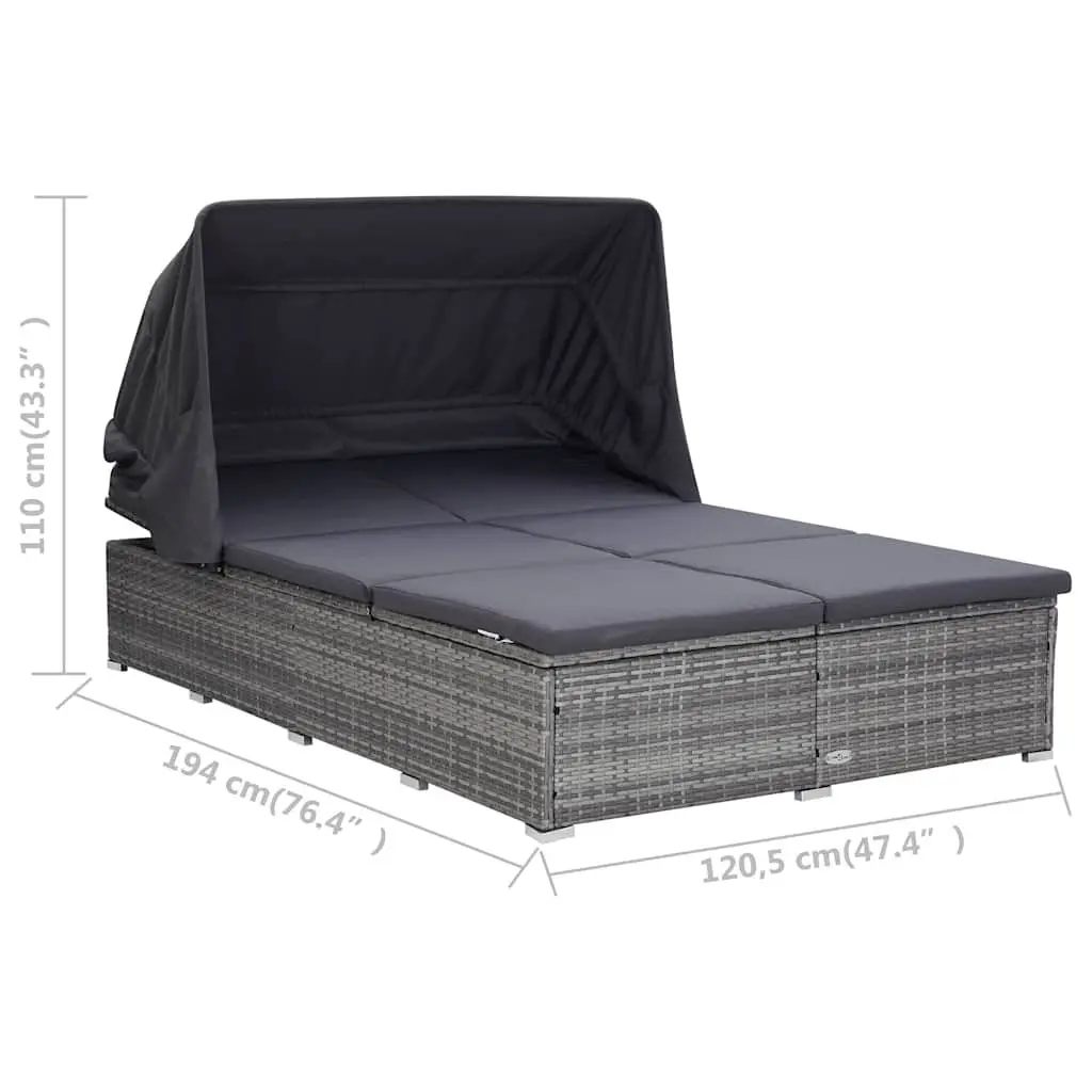 2-Person Sunbed Lounger Adjustable Canopy Cushion Outdoor Patio Pool Chaise
