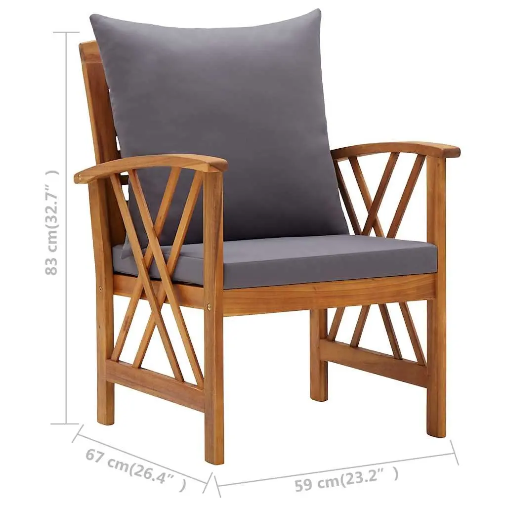 Outdoor Garden Chairs Set 2 pcs Solid Acacia Wood with Cushions for Patio Furniture