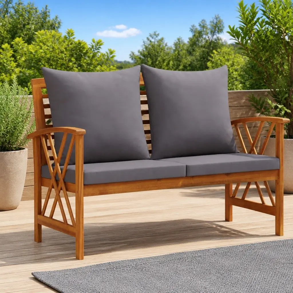 Garden Bench 119cm Solid Acacia Wood Outdoor Seating with Cushions