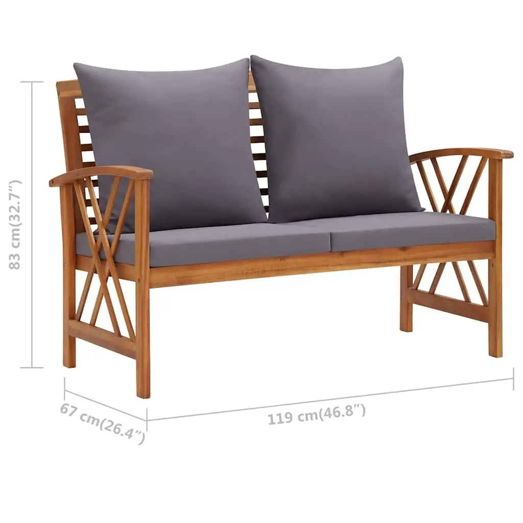 Garden Bench 119cm Solid Acacia Wood Outdoor Seating with Cushions