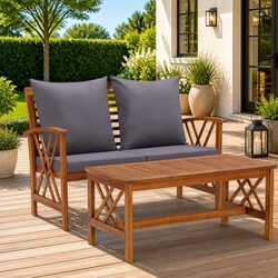 Stylish Wooden Bench and Coffee Table Outdoor Lounge Set