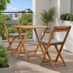 3 Piece Folding Bistro Set with Cushions Grey Outdoor Garden Patio Furniture