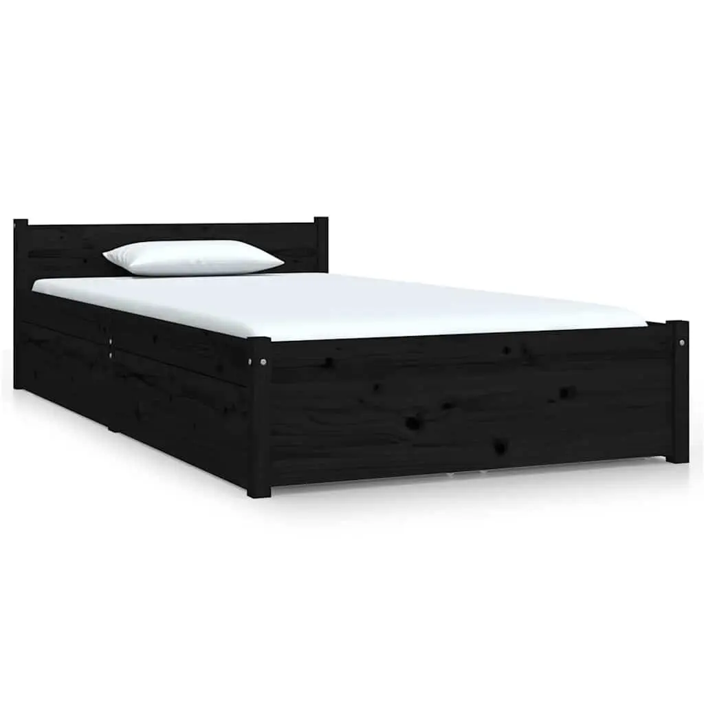 Black Wooden Bed Frame 90x190 cm with Storage Drawers