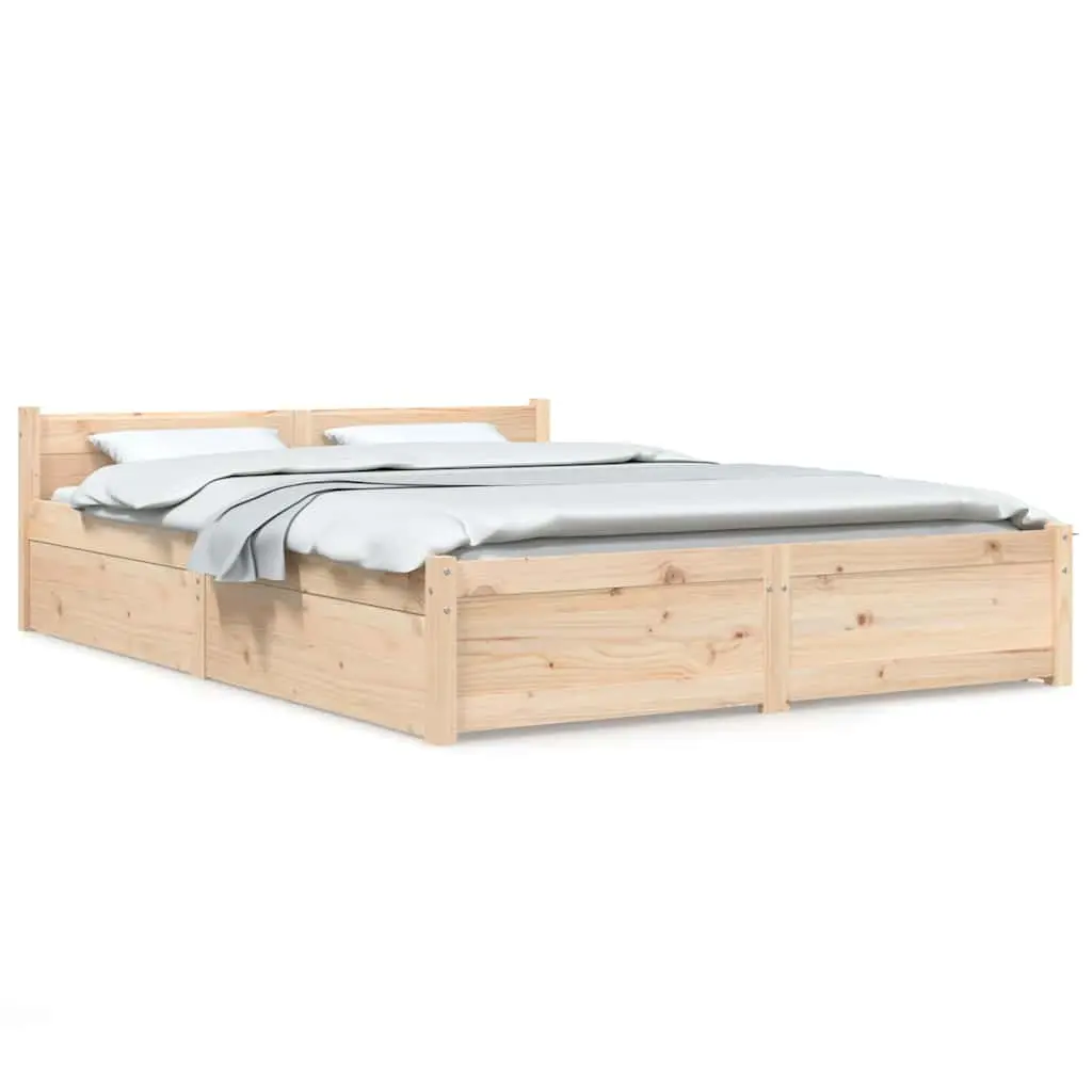 Wooden Bed Frame 135x190cm with Storage Drawers Brown