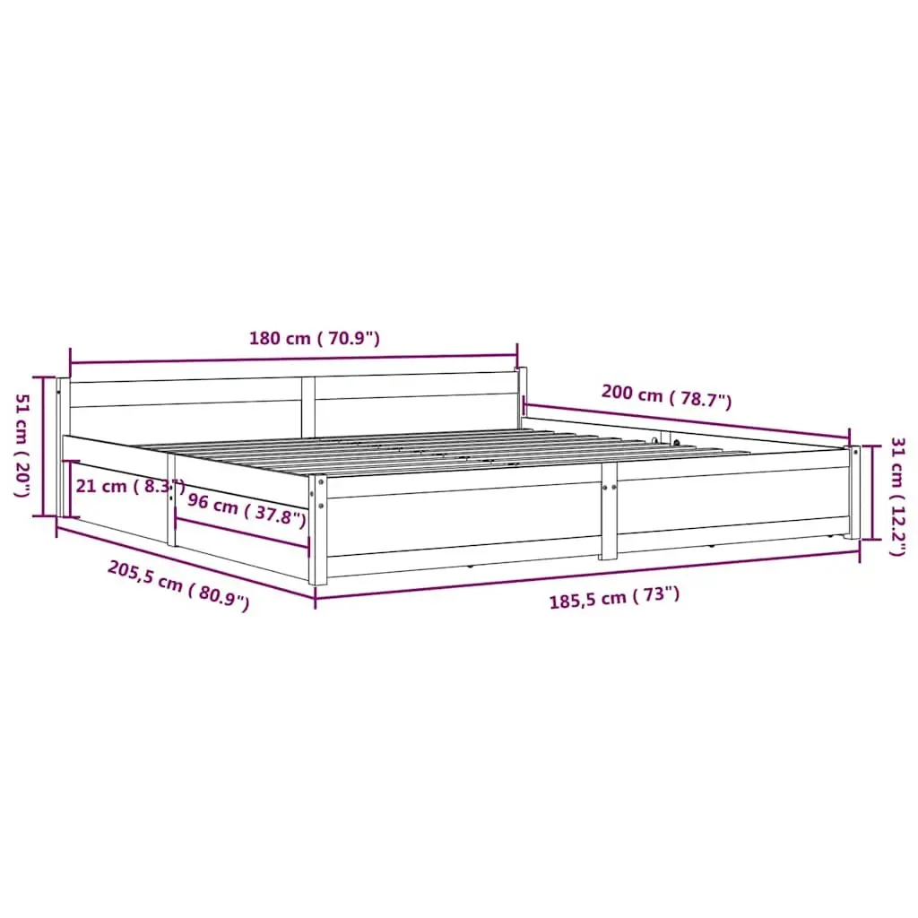 King Bed Frame 183x203 cm Wooden with Storage Drawers White Modern