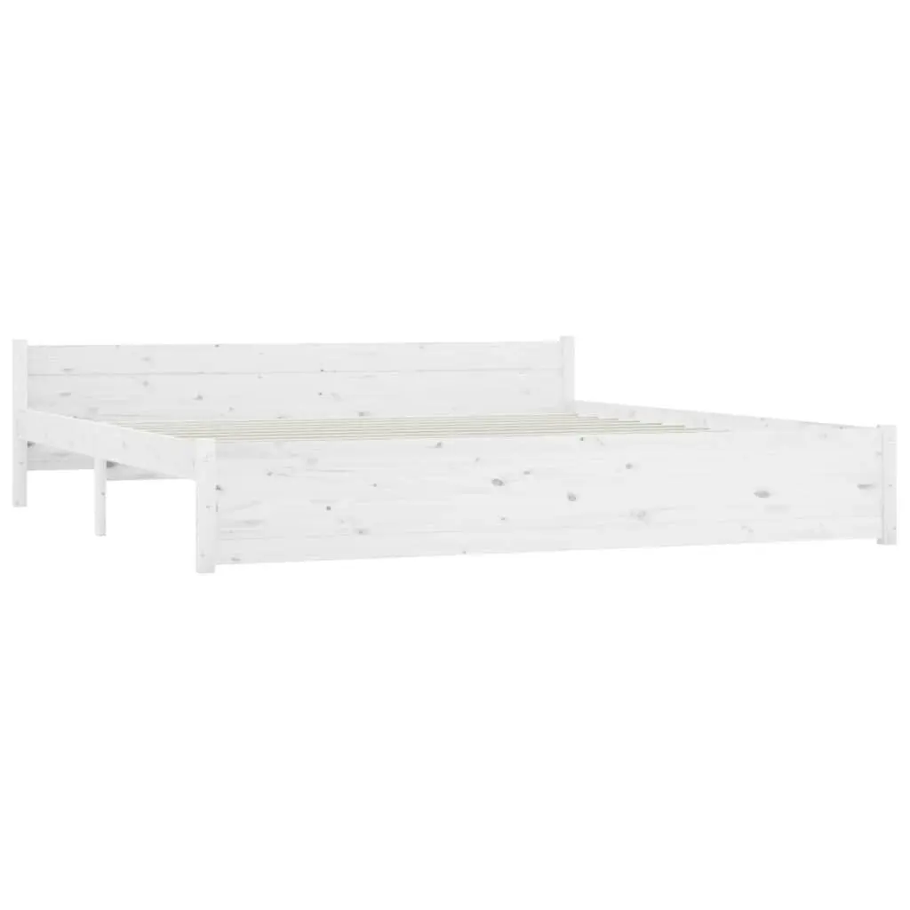 King Bed Frame 183x203 cm Wooden with Storage Drawers White Modern