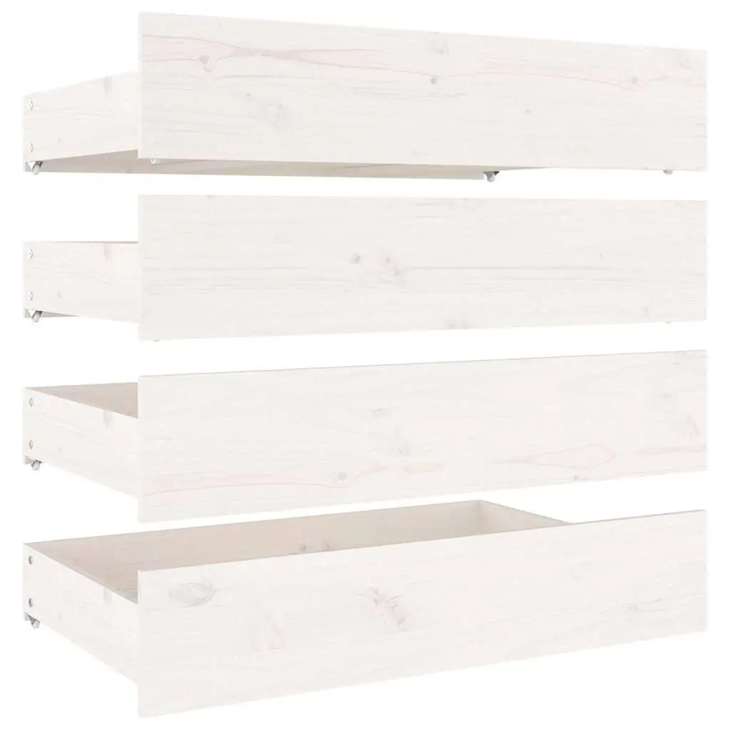 King Bed Frame 183x203 cm Wooden with Storage Drawers White Modern