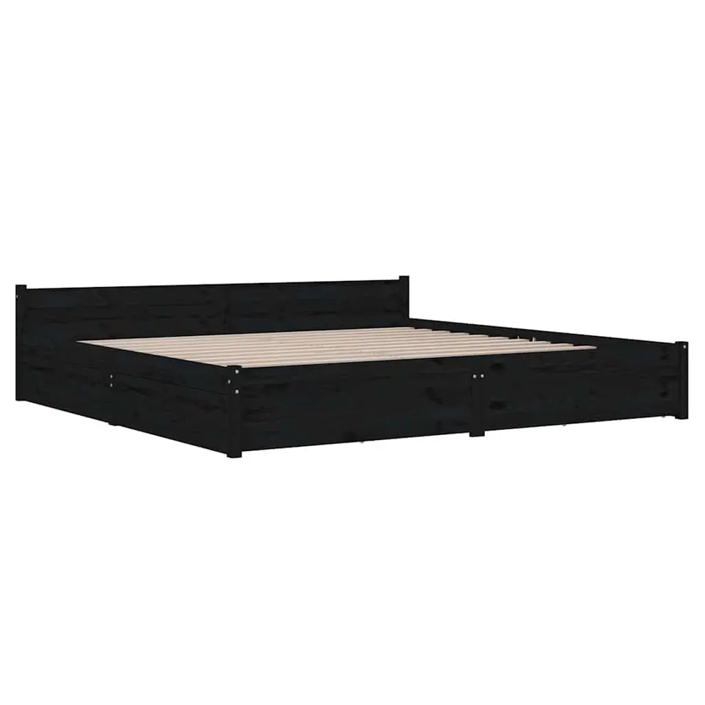 King Bed Frame 183x203 cm Wooden with Storage Drawers Black
