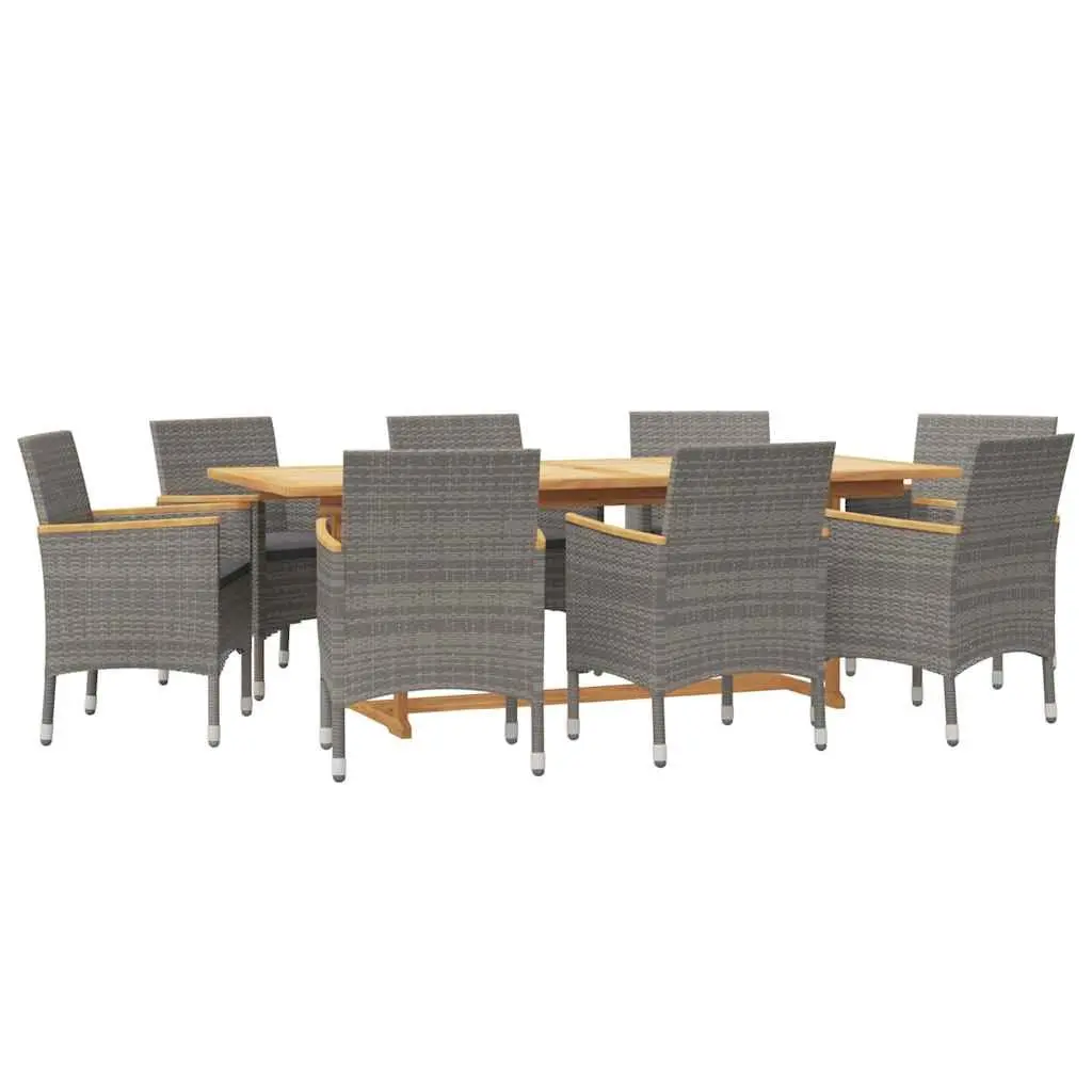 Outdoor Furniture Set 9 Piece Solid Acacia Wood Dining Table and Chairs with Cushions Grey