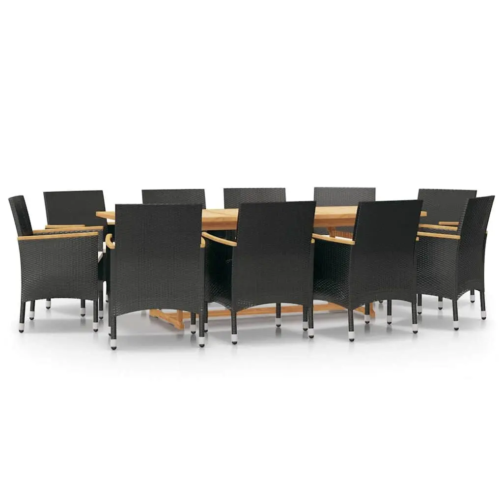 11 Piece Outdoor Dining Set Black Solid Acacia Wood Cushions