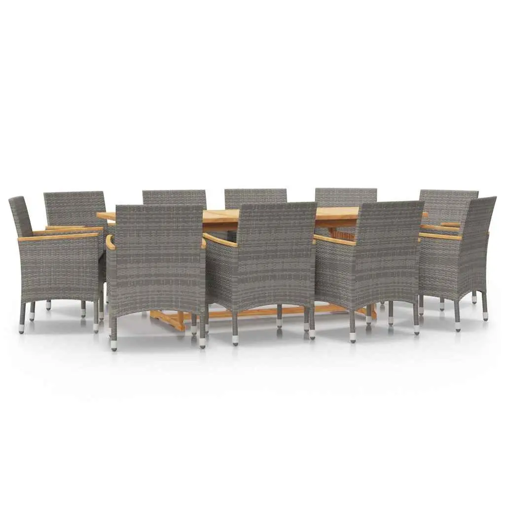 Garden Dining Set 11 Piece Solid Acacia Wood Outdoor Furniture Grey Cushions