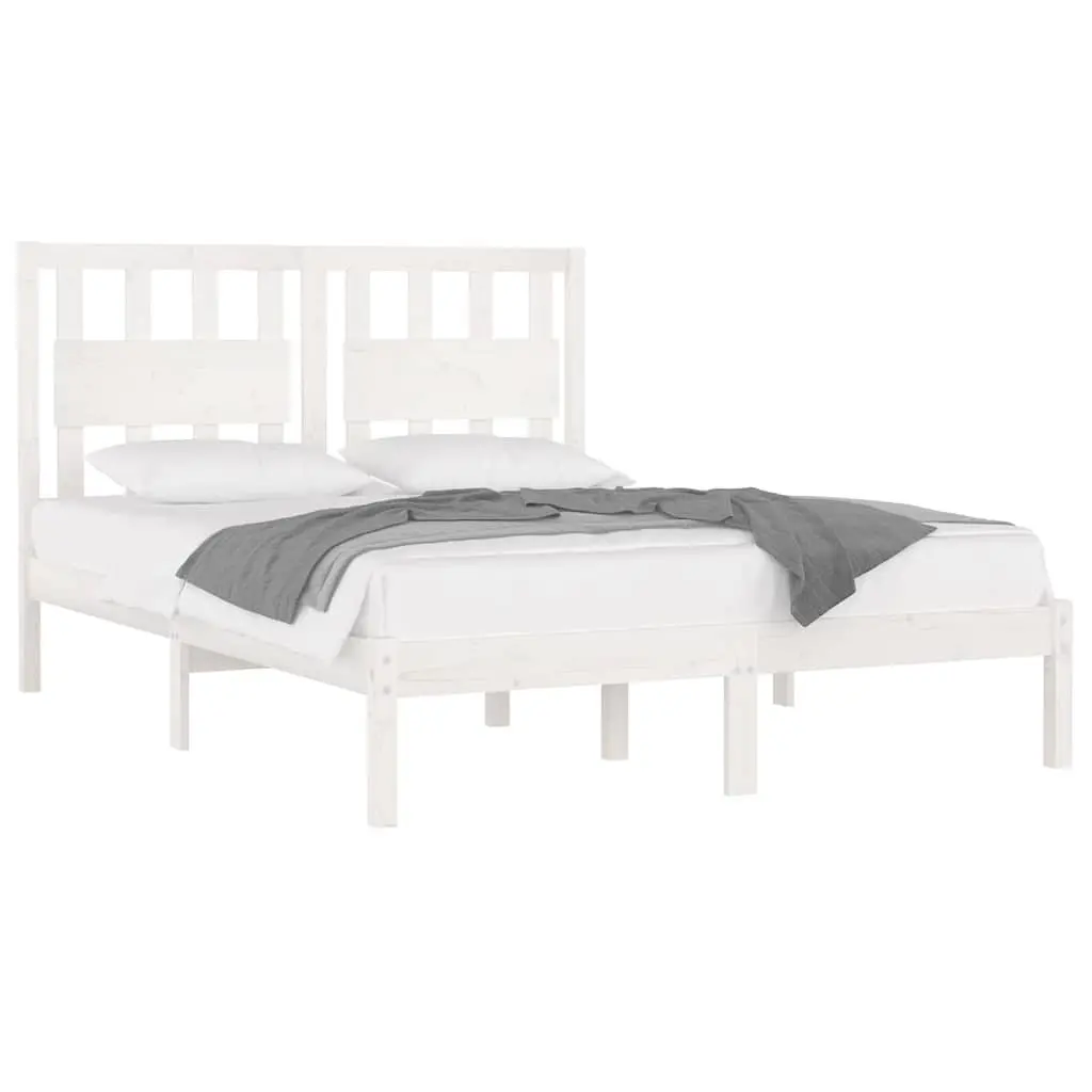 Bed Frame 135x190 cm Solid Wood White Sturdy Support
