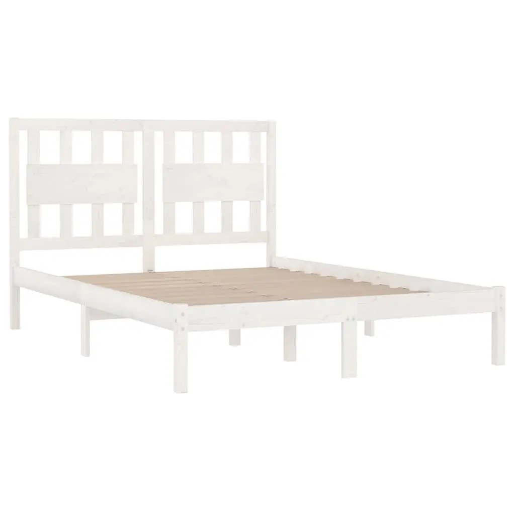 Bed Frame 135x190 cm Solid Wood White Sturdy Support