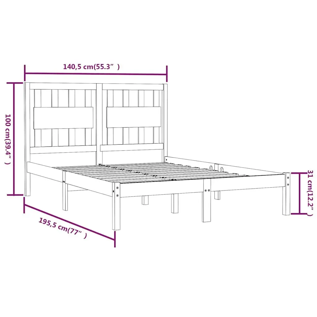 Bed Frame 135x190 cm Solid Wood White Sturdy Support
