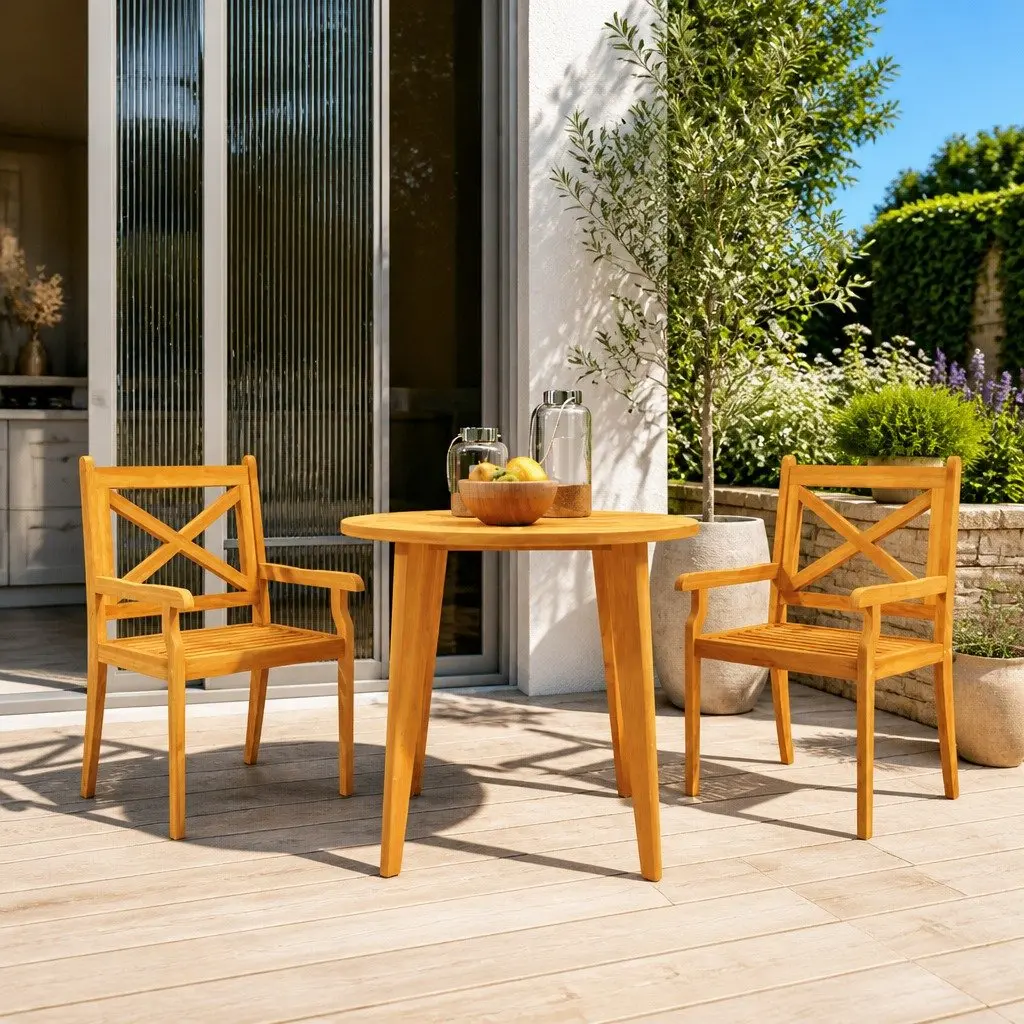 Outdoor Dining Chairs 2 pcs Solid Acacia Wood Garden Patio Seating Armrest