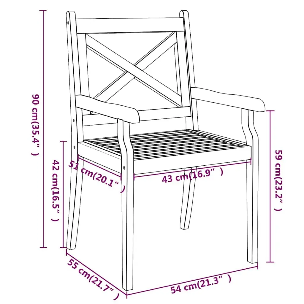 Outdoor Dining Chairs 3 Pcs Solid Wood Garden Patio Furniture Armrest Design