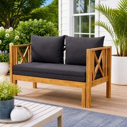 Outdoor Wooden Garden Bench with Cushions – 122cm