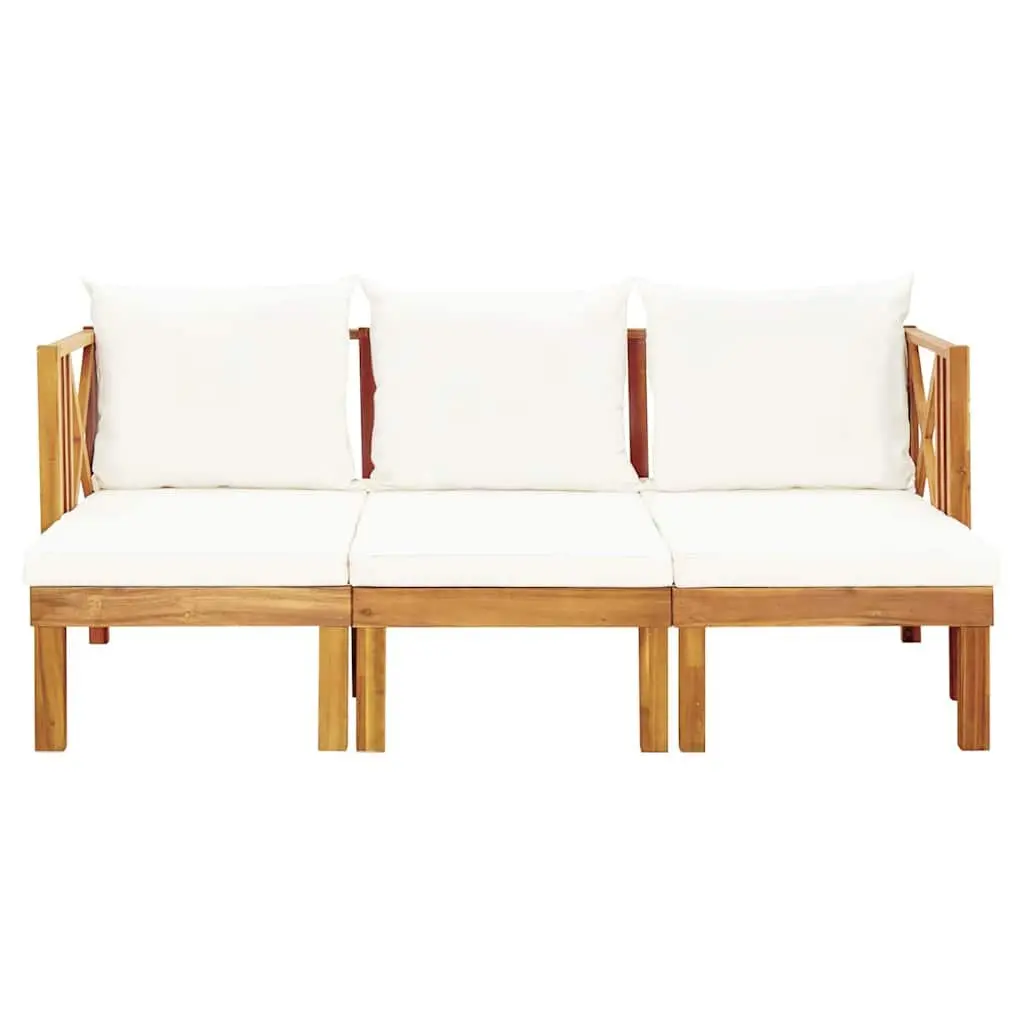 3-Seater Garden Bench 179cm Solid Acacia Wood Cream Cushions Convertible Daybed