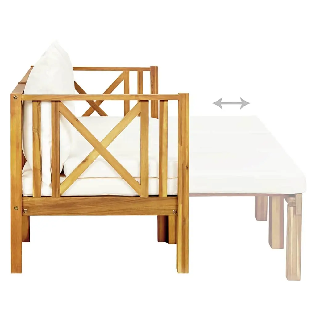 3-Seater Garden Bench 179cm Solid Acacia Wood Cream Cushions Convertible Daybed