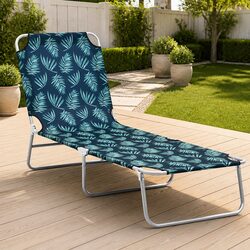 Folding Sun Lounger Grey Fabric Adjustable Backrest Garden Beach Daybed Chair