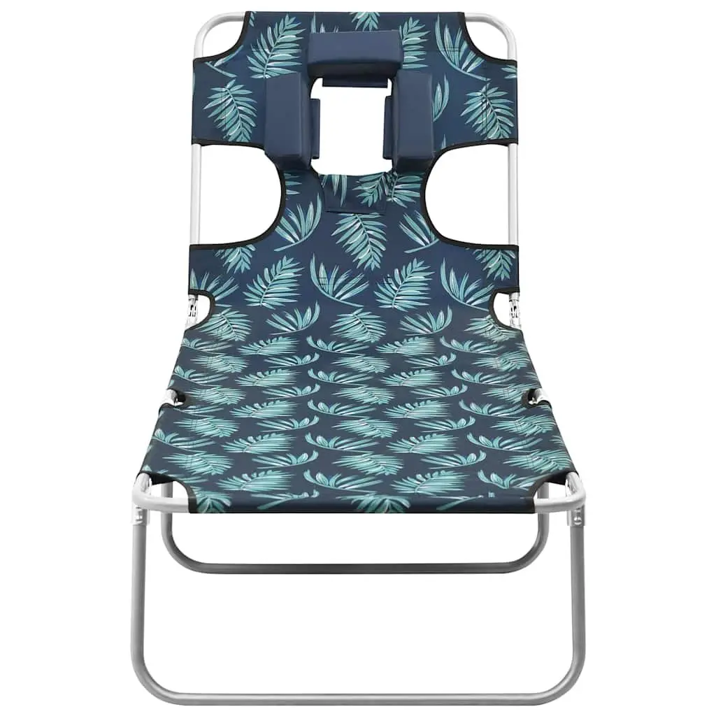 Folding Sun Lounger Adjustable Backrest Soft Head Cushion Garden Beach