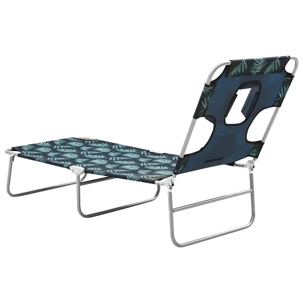 Folding Sun Lounger Adjustable Backrest Soft Head Cushion Garden Beach