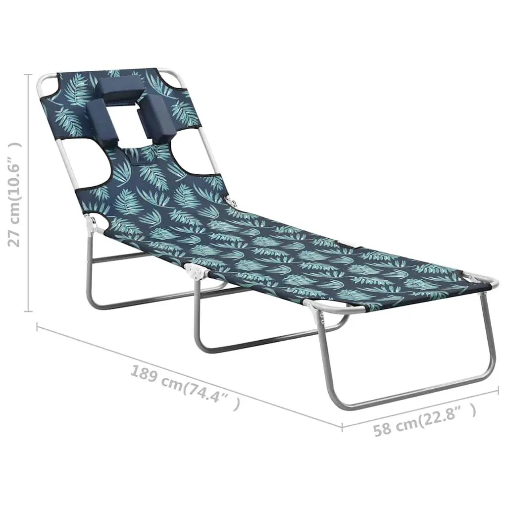 Folding Sun Lounger Adjustable Backrest Soft Head Cushion Garden Beach