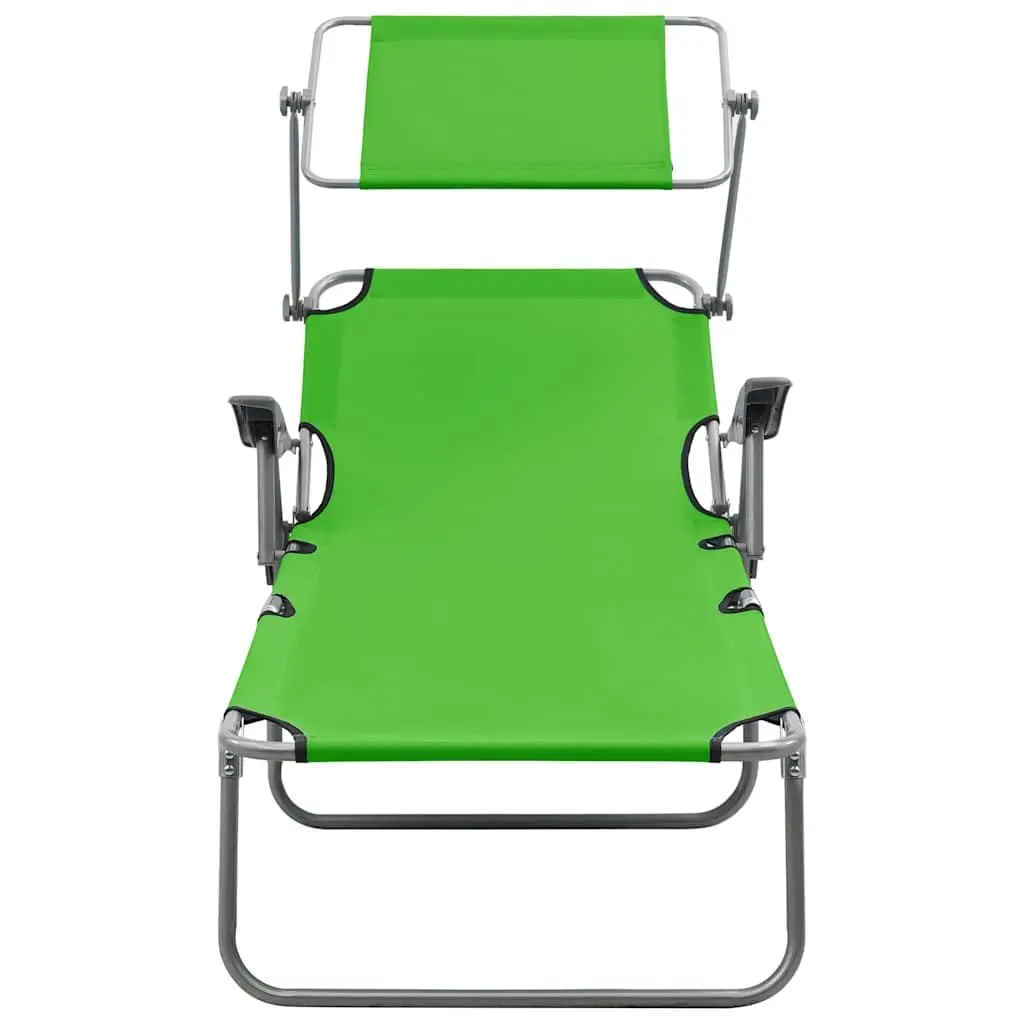 Adjustable Backrest Foldable Beach Lounge Chair with Canopy Green
