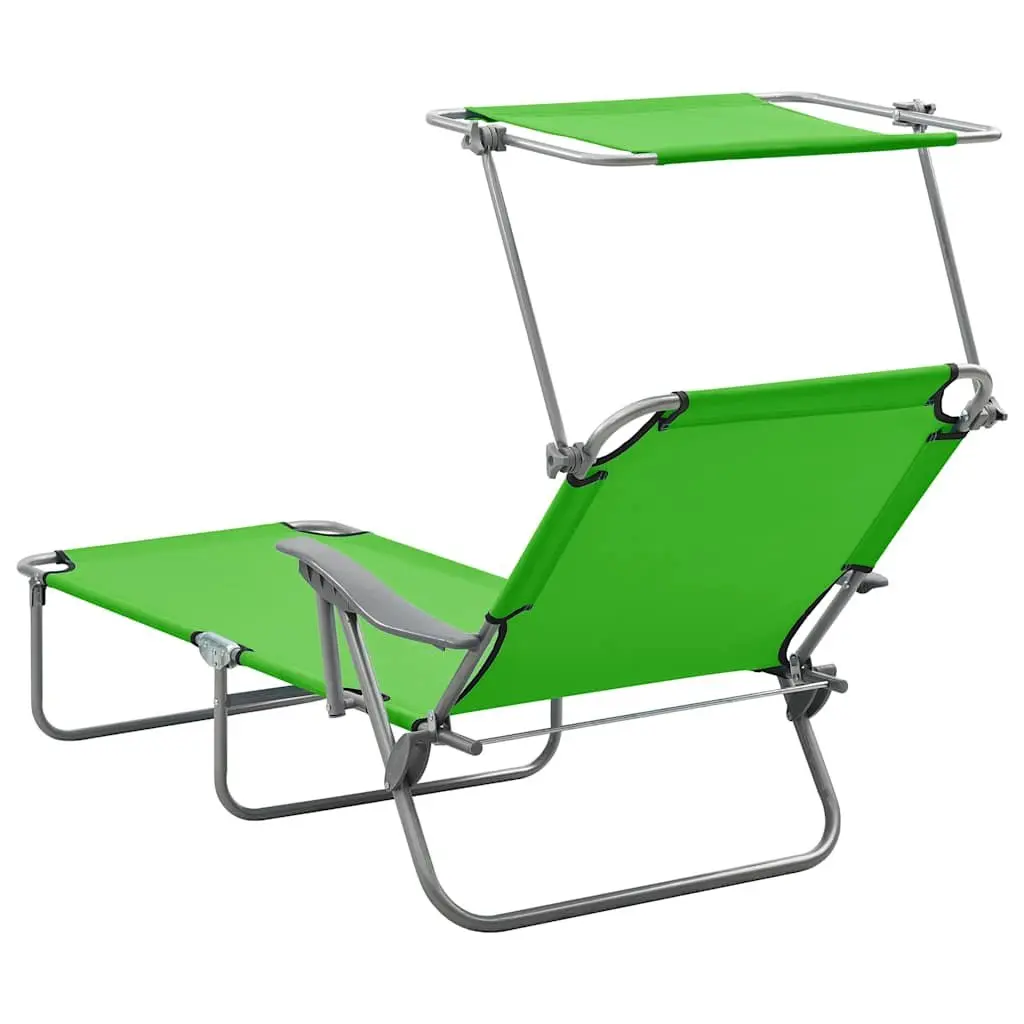 Adjustable Backrest Foldable Beach Lounge Chair with Canopy Green