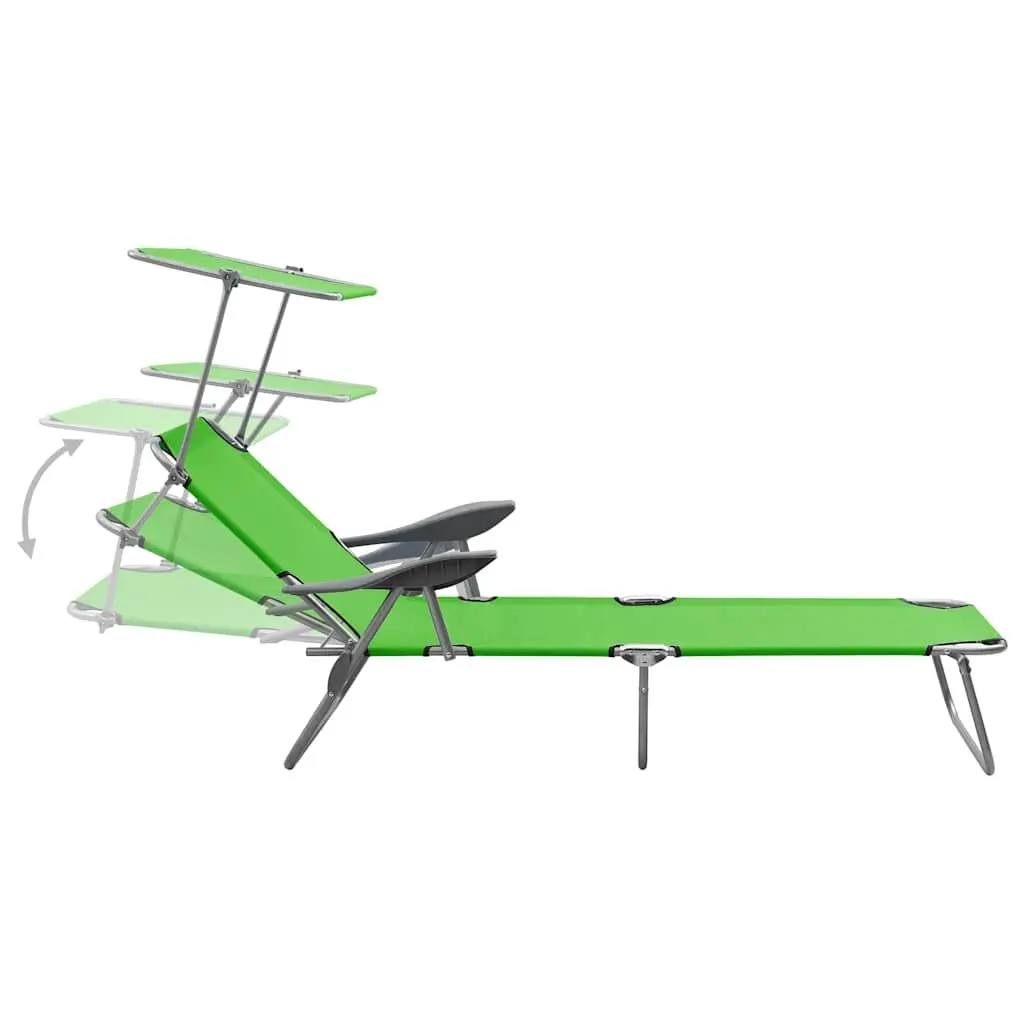 Adjustable Backrest Foldable Beach Lounge Chair with Canopy Green