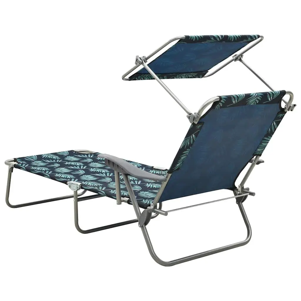 Sun Lounger Adjustable Backrest Canopy Foldable Beach Garden Lounger Green