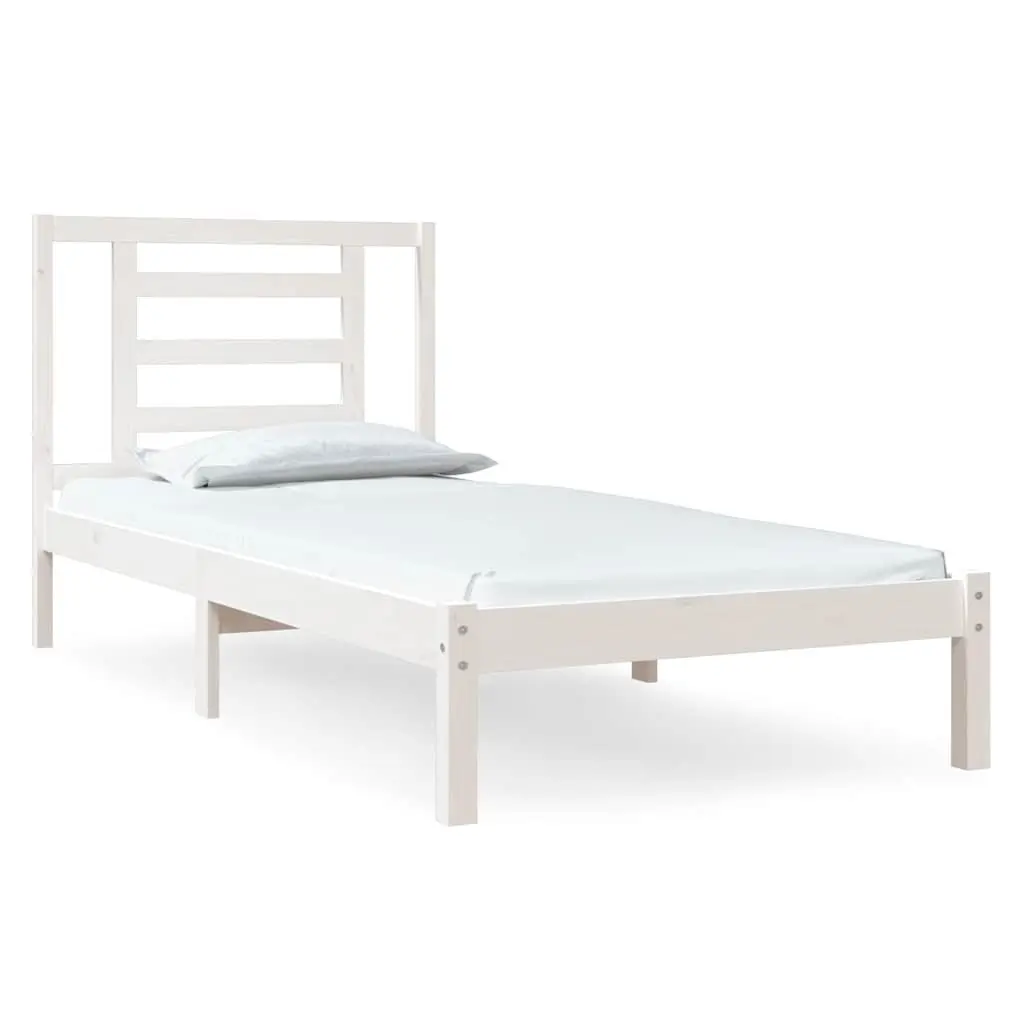 Bed Frame 90x190 cm White Solid Pine Wood Headboard Modern Bedroom Furniture