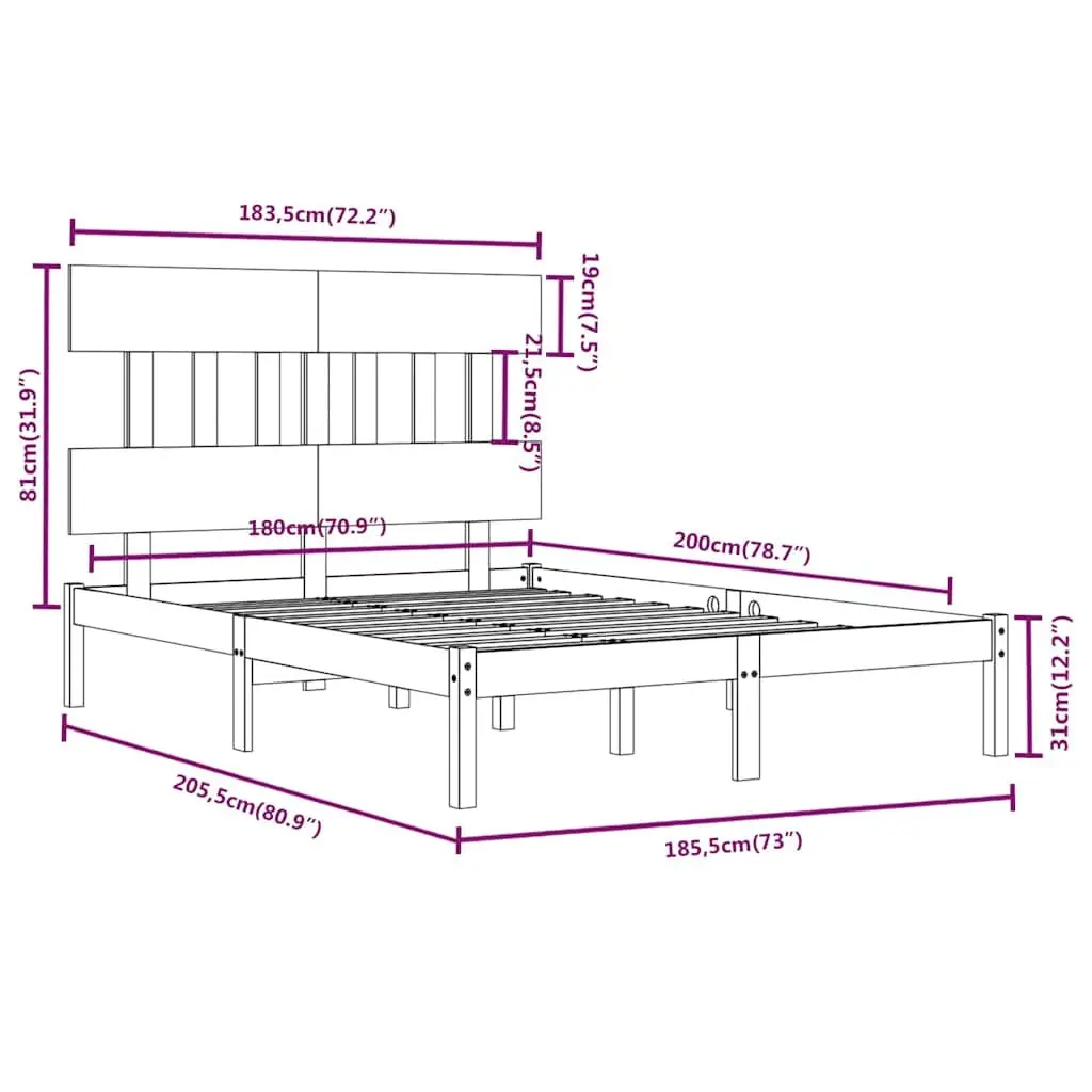 King Bed Frame Solid Wood 183x203cm Brown Wooden Bedroom Furniture without