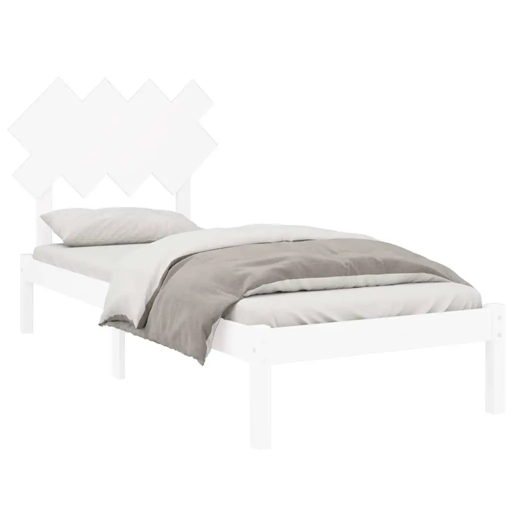Bed Frame White 90x190 cm Solid Pine Wood Slats Modern Bedroom Furniture