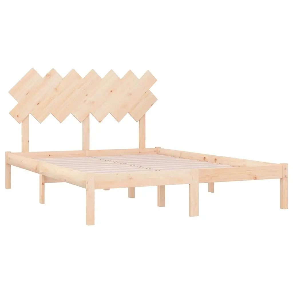 Solid Wood Bed Frame 135x190 cm Brown Classic Headboard Plywood Slats