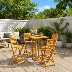 Brown Acacia Outdoor Bar Set with 5 Pieces for Patio Use