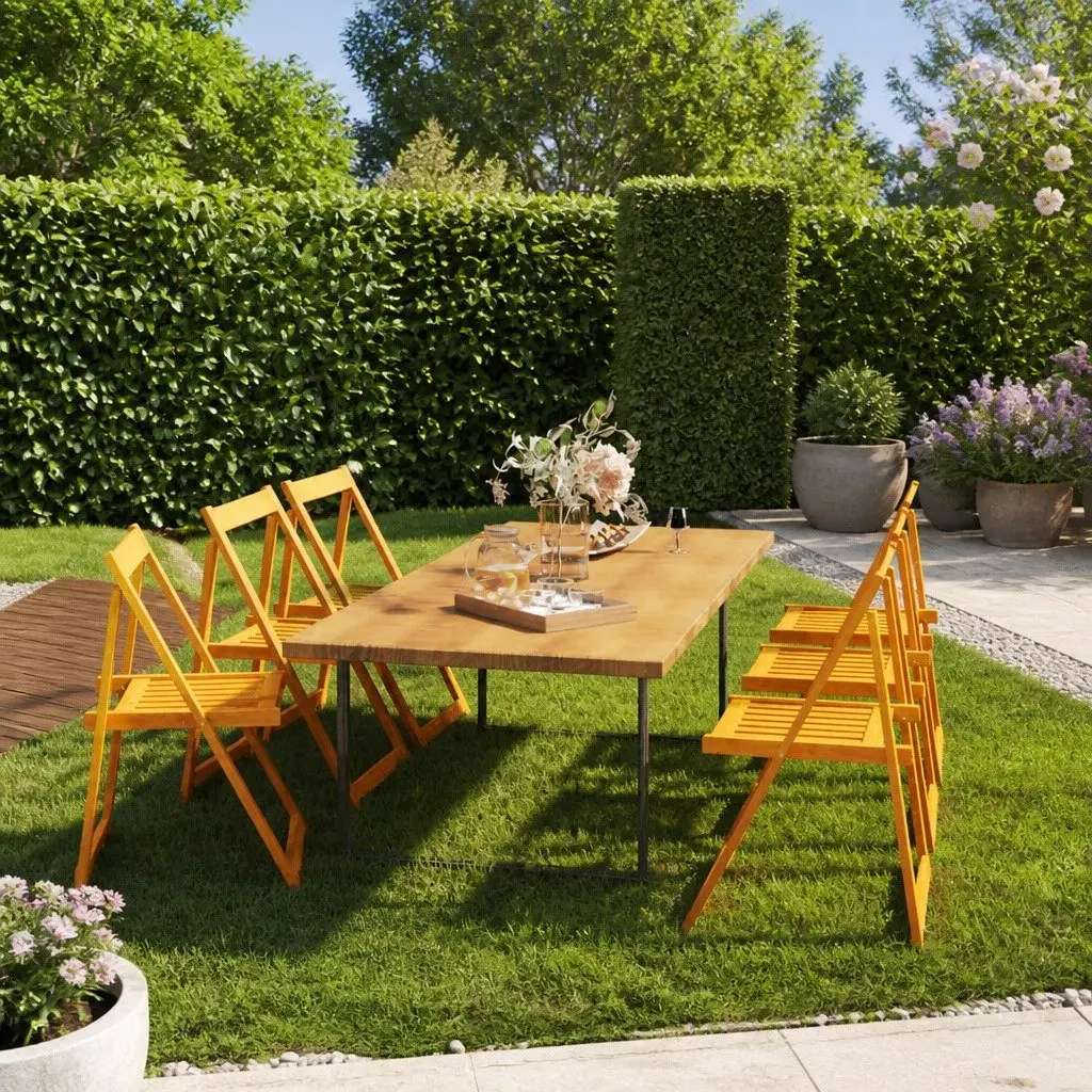 Folding Garden Chairs 6 Piece Solid Acacia Wood Outdoor Patio Seating Brown