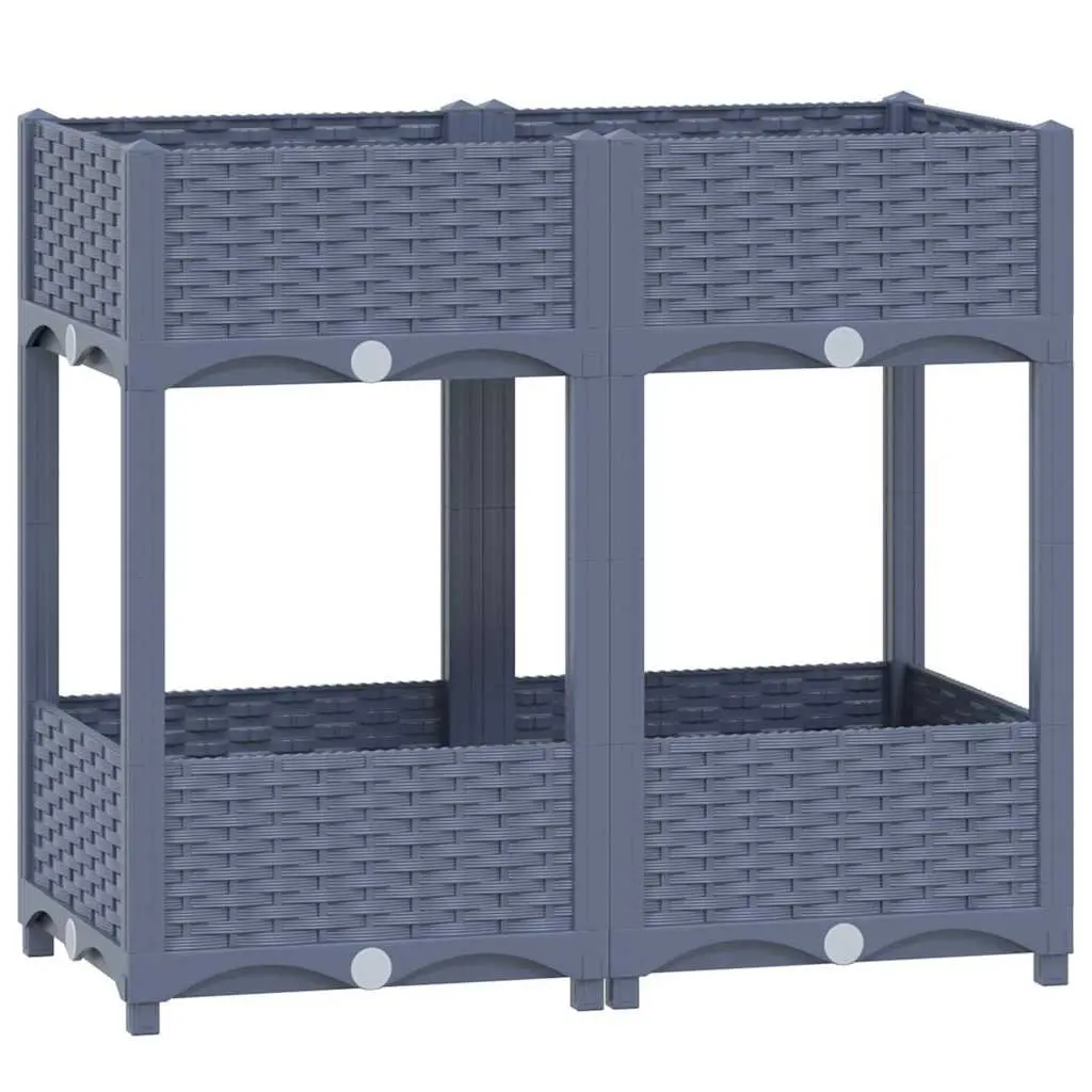 Raised Garden Bed Planter 80L x 40W x 71H cm with 2 Shelves Grey Outdoor Patio Balcony Gardening