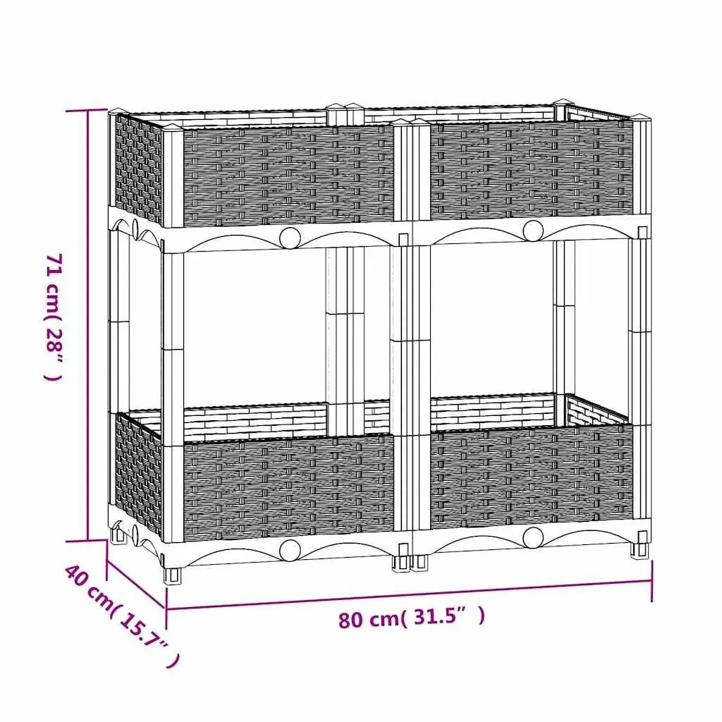 Raised Garden Bed Planter 80L x 40W x 71H cm with 2 Shelves Grey Outdoor Patio Balcony Gardening