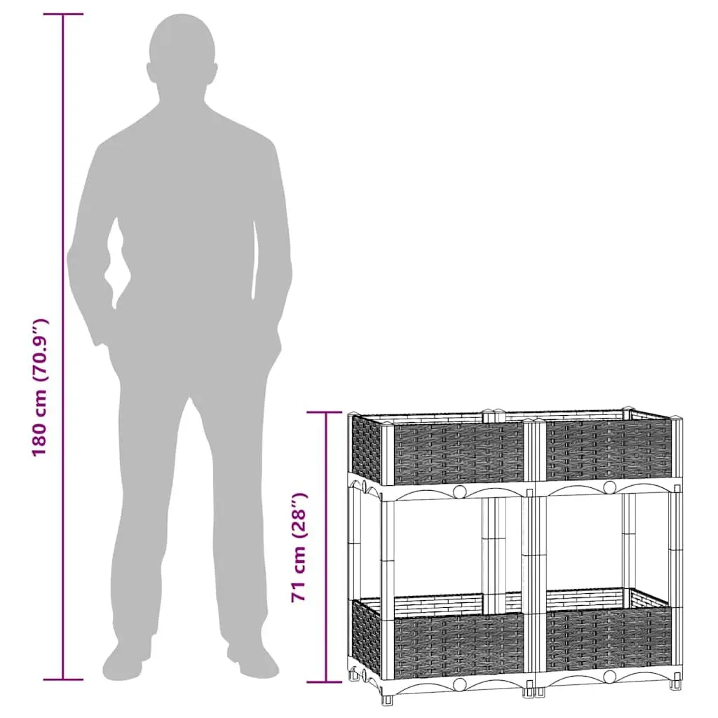 Raised Garden Bed Planter 80L x 40W x 71H cm with 2 Shelves Grey Outdoor Patio Balcony Gardening