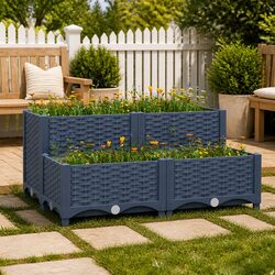 Raised Garden Bed Planter Polypropylene 80x80x38cm Grey Outdoor Pots Flowers