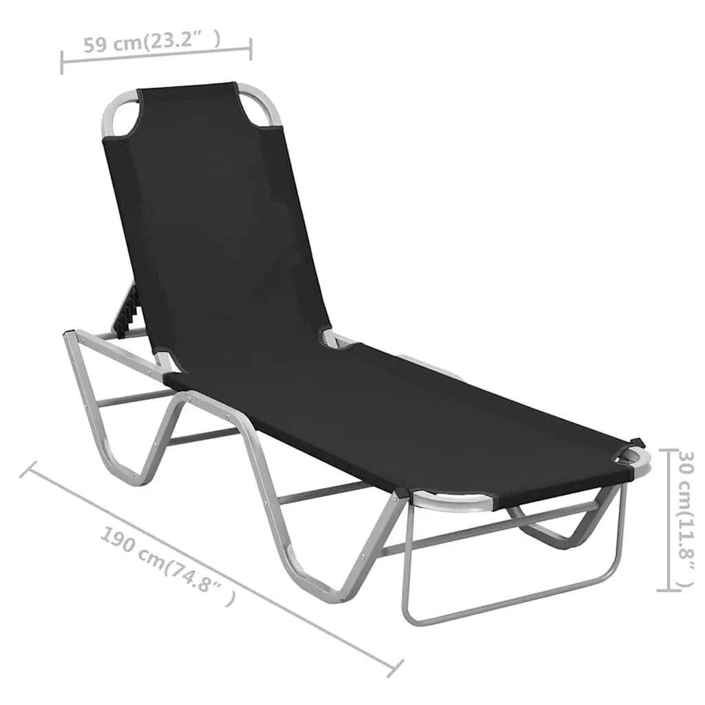 Sun Lounger Adjustable Reclining Chair Outdoor Seating Black Textilene Fabric